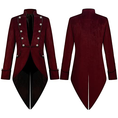 AGYMNX Steam Punk Herren Jacke Samt Gothic Frack Steampunk Mantel Gehrock Mittelalter Viktorianische Uniform Lange Smoking f�r M�nner Halloween Kost�m Karneval Fasching Party Cosplay Kleidung von AGYMNX