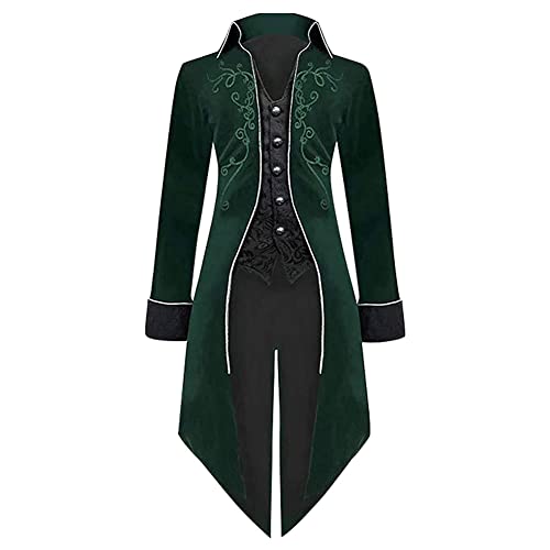 AGYMNX Steampunk Herren Mittelalter Kleidung Frack Mantel Vintage Gehrock Jacke Viktorianischen Karneval Kost�m Cosplay Halloween Fashing Smoking Frack Steam Punk Gr�n mit Samt XXL von AGYMNX