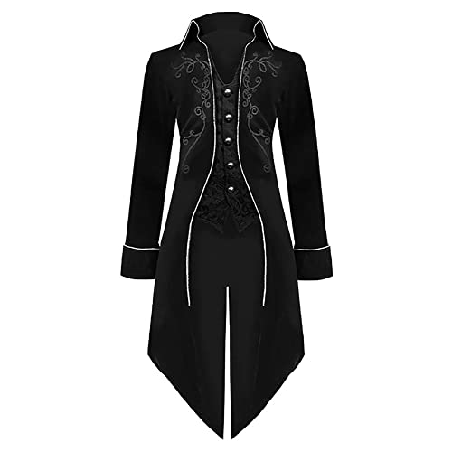 AGYMNX Steampunk Herren Mittelalter Kleidung Frack Mantel Vintage Gehrock Jacke Viktorianischen Karneval Kost�m Cosplay Halloween Fashing Smoking Frack Steam Punk Schwarzer Samt L von AGYMNX
