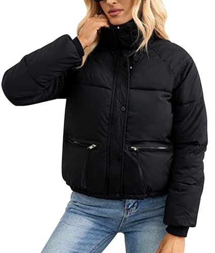 AGYMNX Winterjacke Damen kurz Warm Gef�ttert Wattierte Jacke Female Steppjacke Damen Mantel Ski-Jacken �bergangsjacke Softshell Jacke Winter Elegant Winterparka mit Taschen schwarz M von AGYMNX