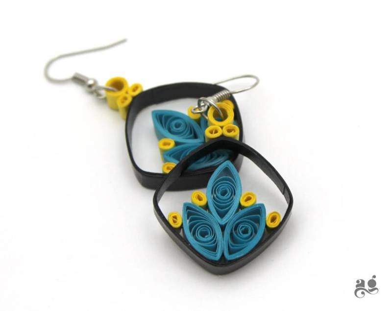 Blaue Papier Ohrringe, Leichte 1 Jahr Jahrestag Papierschmuck, Niedliche Blau Gelbe Valentinstag Geschenk Für Freundin von AGhandicrafts