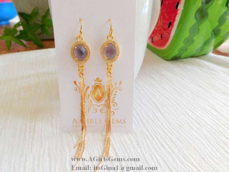 Cz Amethyst Gold Quaste Baumseider Ohrringe März Birthstone Teardrop Vergoldet von AGirlsGems