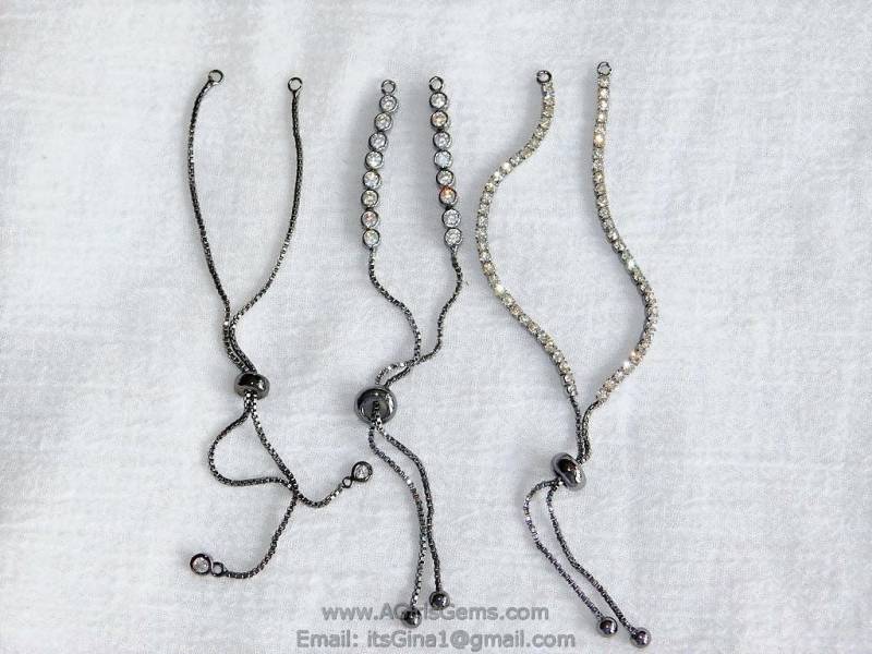 Halb Fertige Cz Verstellbare Armbänder Gunmetall Schwarze Platte Zirkonia Unfertige Kette Armband Slide Stopper Bead von AGirlsGems