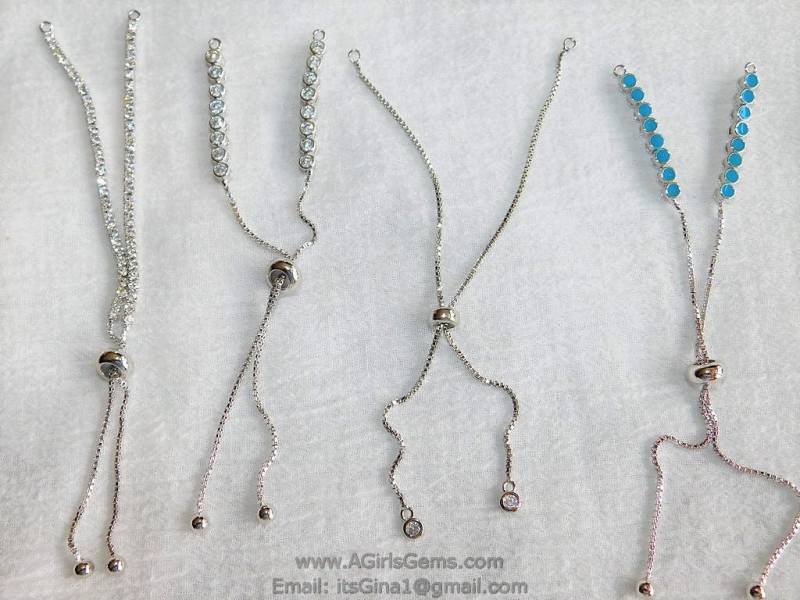 Halb Fertige Verstellbare Armbänder Versilbert Unfertige Kette Cz Türkis Blau Slide Stopper Bead von AGirlsGems