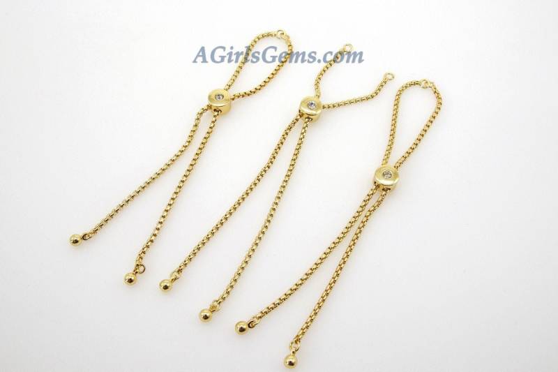 Verstellbares Halb Fertig Armband, 4 Stk Bolo Box Ketten Armbänder Mit Cz Zwei Loch Schiebeperle, 18 K Vergoldete Schiebeperle Schütte/Kristalle von AGirlsGems