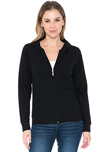 AH JOEAH Damen Hoodie Jacke - Full Zip Up Slim Fit Hooded Top Lightweight Stretch Active Yoga Workout Sweatshirt Pullover, schwarz, X-Large von AH JOEAH