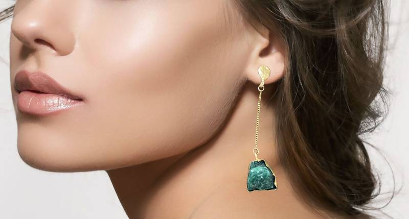 Druzy Ohrringe Grüner Onyx 18K Gold Filled Ohrhänger von AHAAVI