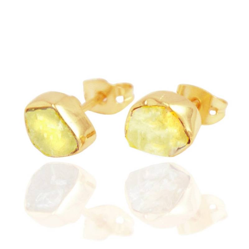 Rohe Citrin Ohrstecker 18K Gold Filled Lünette Set, November Geburtsstein von AHAAVI