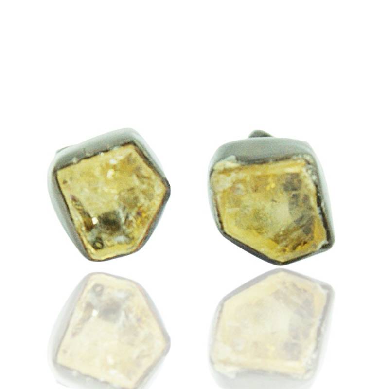 Rohe Citrin Ohrstecker 18K Gold Lünette, November Geburtsstein von AHAAVI