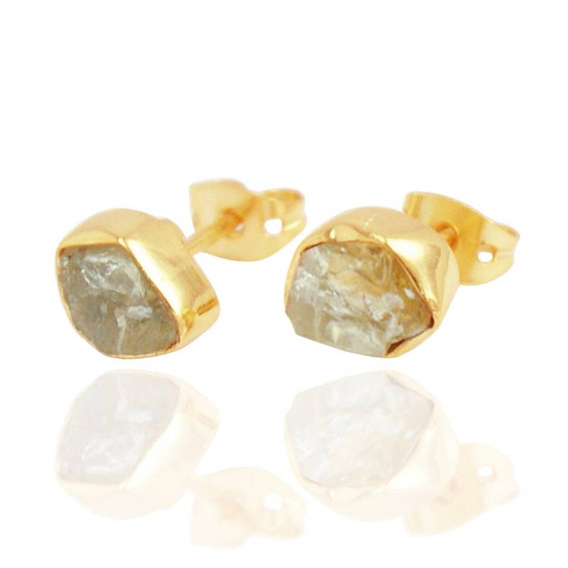 Rohe Rauchtopas Ohrstecker 18K Gold Filled Bezel Set von AHAAVI