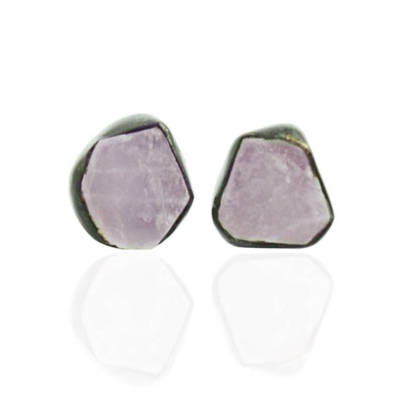 Rohe Rosenquarz Ohrstecker 18K Gold Filled Bezel Set von AHAAVI