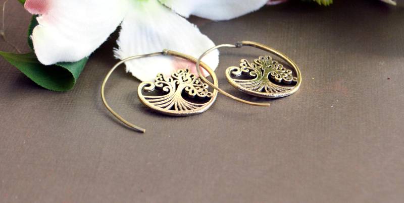 Vergoldete Messing Spirale Ohrringe Baum Des Lebens Boho Schmuck von AHAAVI