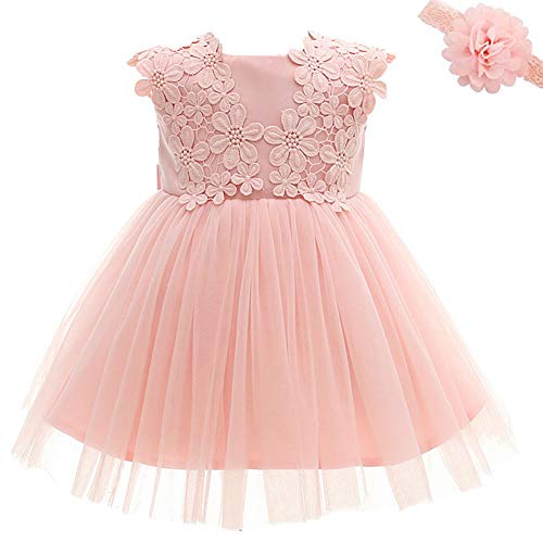 AHAHA Baby Mädchen Prinzessin Kleid Blumenmädchenkleid Festlich Kleid Hochzeit Partykleid Festzug Kleid Rosa 18M von AHAHA