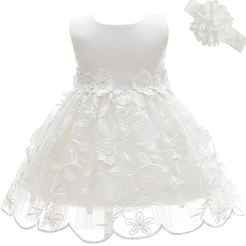 AHAHA Baby Mädchen Prinzessin Kleid Blumenmädchenkleid Taufkleid Festlich Kleid Hochzeit Partykleid Festzug Babybekleidung 24M/20-26monat Weiß 2 von AHAHA