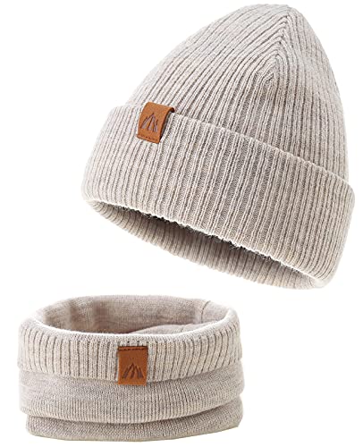 AHAHA Mütze Jungen Stricken Baby Beanie Mütze und Schal Set Warm Wintermütze Baby Beige von AHAHA
