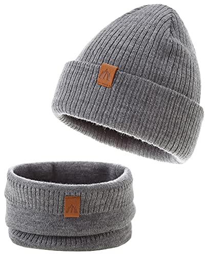 AHAHA Mütze Jungen Stricken Baby Beanie Mütze und Schal Set Warm Wintermütze Baby Grau von AHAHA