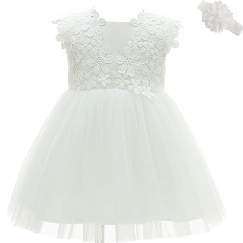 AHAHA Taufkleid Baby Mädchen Festlich Hochzeit Party Kleid Weiß 24M von AHAHA