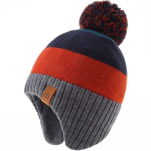 AHAHA Wintermütze Junge and Baby - Fleece-Gefüttertes Ski Beanie Kinder Strick Earflap Mütze 53CM von AHAHA