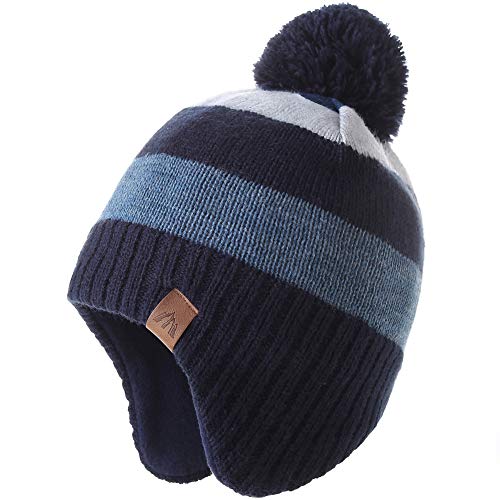 AHAHA Wintermütze Junge and Baby - Fleece-Gefüttertes Ski Beanie Kinder Strick Earflap Mütze 53CM von AHAHA