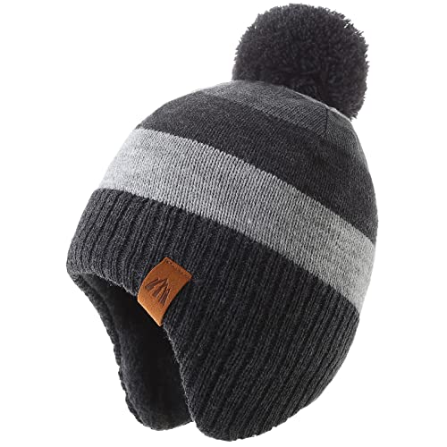 AHAHA Wintermütze Junge and Baby - Fleece-Gefüttertes Ski Beanie Kinder Strick Earflap Mütze 53CM von AHAHA