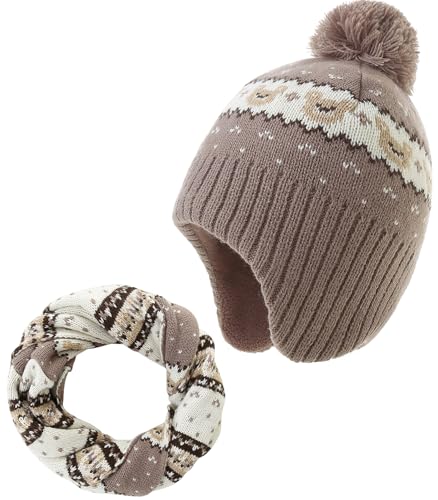 AHAHA Wintermütze Mädchen Kinder Beanie Earflap Pompon Baby Strickmütze Mädchen Bear Head Set 55CM von AHAHA