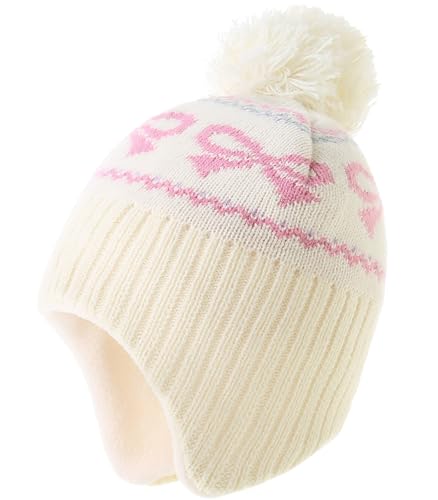 AHAHA Wintermütze Mädchen Kinder Beanie Earflap Pompon Baby Strickmütze Mädchen Bow 55CM von AHAHA