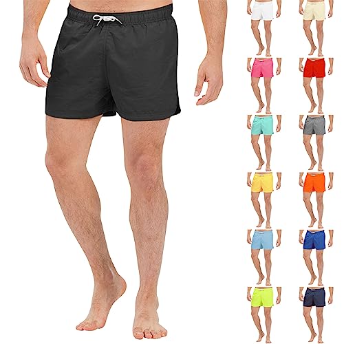 Badeshorts Herren Sommer Elastisch Gummibund Kordelzug Strandshorts mit Tasche Casual Loose Einfarbig Schnelltrocknend Schwimmhose Boardshorts für Männer Sporthose Kurz Leichtes Surfshorts von AHAKLO