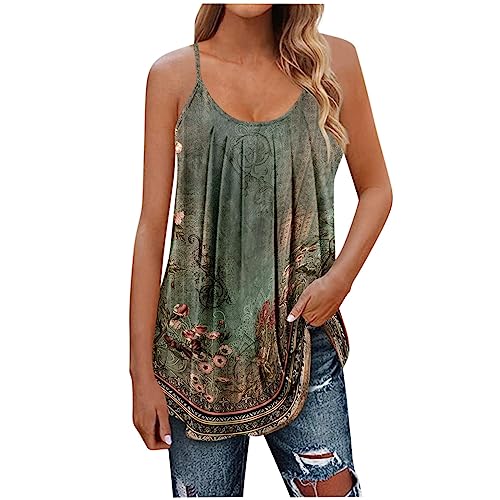 Camisole-Oberteil Damen Sommer U-Ausschnitt Ärmelloses Blumendruck T-Shirt Tops Fashion Casual Loose Tshirts Frauen Spaghettiträger Sports Oberteil Elegant Longshirt Bluse Teenager Mädchen von AHAKLO