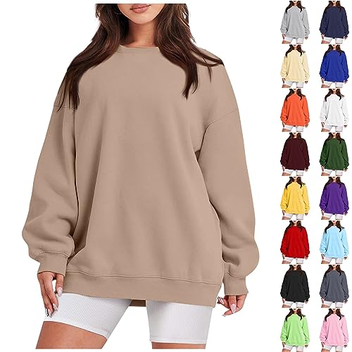 Pullover Damen Herbst Winter Langarm Sweatshirt Rundhals Einfarbig Sport Fitness Oberteile Oversize Pullover Teenager Mädchen Bequeme Dünne Leichte Sport Frauen Outdoor T-Shirt Casual Loose Tops von AHAKLO