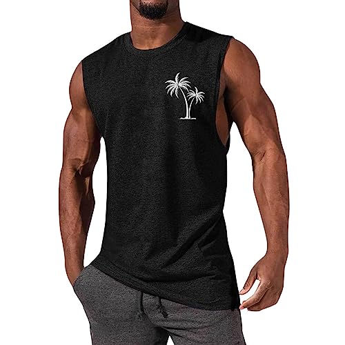 Tank Top Herren Sommer Ärmelloses Gym Sport Unterhemd Weste Rundhals Drucken/Einfarbig Strandweste Leicht Schnelltrocknend Atmungsaktiv Fitness Tanktop Tshirts Männer Casual Loose Basketball-Weste von AHAKLO