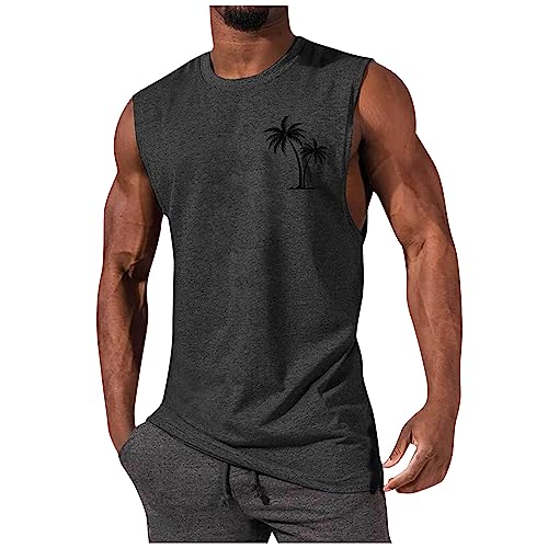 Tank Top Herren Sommer Ärmelloses Gym Sport Unterhemd Weste Rundhals Drucken/Einfarbig Strandweste Leicht Schnelltrocknend Atmungsaktiv Fitness Tanktop Tshirts Männer Casual Loose Basketball-Weste von AHAKLO