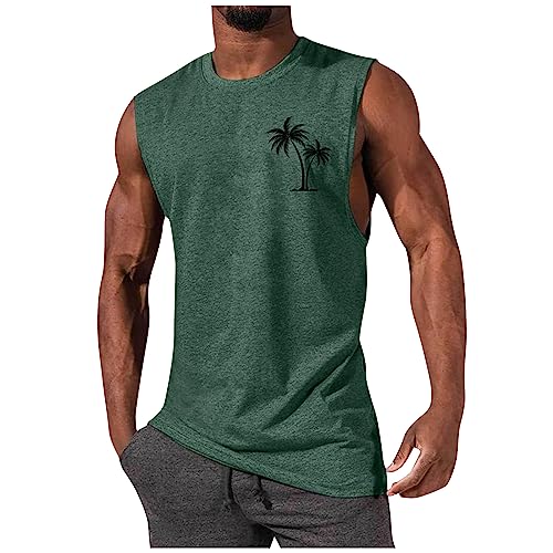 Tank Top Herren Sommer Ärmelloses Gym Sport Unterhemd Weste Rundhals Drucken/Einfarbig Strandweste Leicht Schnelltrocknend Atmungsaktiv Fitness Tanktop Tshirts Männer Casual Loose Basketball-Weste von AHAKLO