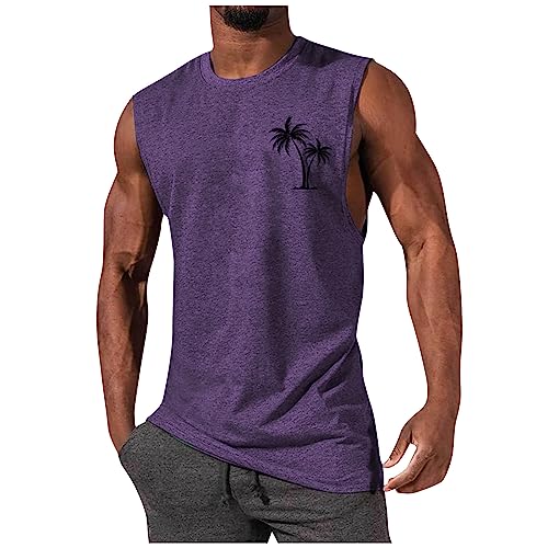 Tank Top Herren Sommer Ärmelloses Gym Sport Unterhemd Weste Rundhals Drucken/Einfarbig Strandweste Leicht Schnelltrocknend Atmungsaktiv Fitness Tanktop Tshirts Männer Casual Loose Basketball-Weste von AHAKLO