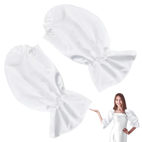 AHANDMAKER 1 Paar Abnehmbare Ärmel Für Brautkleider 47cm Lange Schneeweiße Puffärmel Aus Polyester Fingerlose Handschuhe Für Hochzeit Abschlussball Bankette Party Braut Accessoires von AHANDMAKER