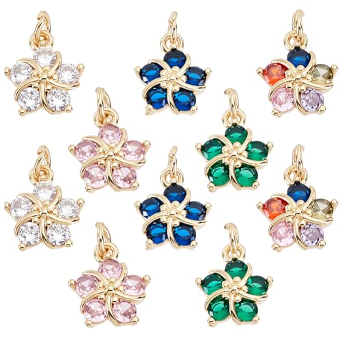 AHANDMAKER 10 Stück 5 Farben 18K Vergoldete Blumenanhänger Blumen Charm Mit Zirkonia Und Biegering Blumenanhänger Zubehör Für Armbänder Schmuck herstellen von AHANDMAKER