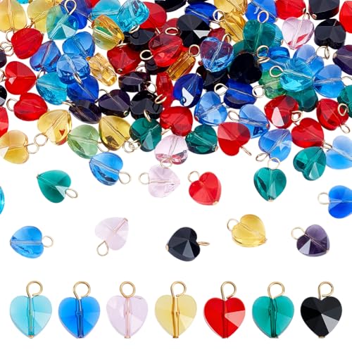 AHANDMAKER 100 Stück 6 Farben Herzform Anhänger Transparente Glasanhänger Mit 304 Edelstahlschlaufe Für Die Herstellung von Selbstgemachtem Schmuck Halsketten Ohrringen Und Armbändern. AHANDMAKER 100 Stück 6 Farben Herzform Anhänger Transparente Glasanhänger Mit 304 Edelstahlschlaufe Für Die Herstellung von Selbstgemachtem Schmuck Halsketten Ohrringen Und Armbändern. von AHANDMAKER