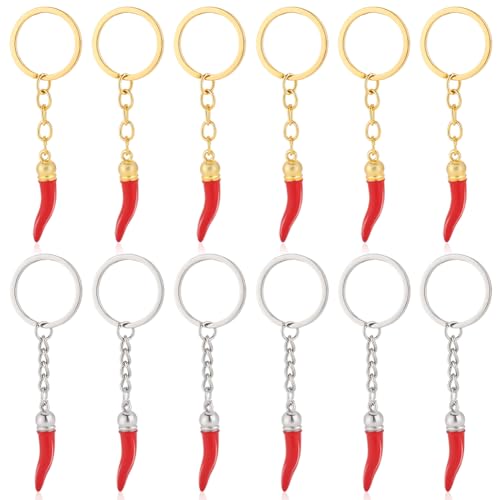 AHANDMAKER 12 Stück Schlüsselanhänger Mit Italienischem Horn Schlüsselanhänger Mit Roter Chilischote Und Schlüsselring Glücksbringer Aus Metall Für Die Herstellung von Selbstgemachtem Schmuck von AHANDMAKER