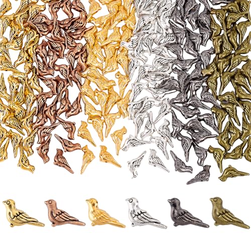 AHANDMAKER 180 Stück Vogel Abstandshalterperlen 6 Farben Tibetische Kleine Fliegende Tier Verbinder Charm Perlen Lose Metall Abstandshalter Für DIY Armband Ohrringe Schmuckherstellung 7x14x4mm von AHANDMAKER