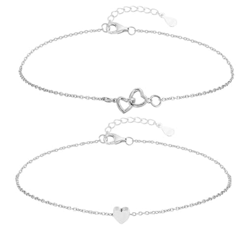 AHANDMAKER 2 Stil Sterling Silber Herz Link Fußkettchen 235mm Zierliche Fußkette Beste Freundin Fußkettchen Rhodiniert Für Frauen Valentinstag Muttertag Geschenk von AHANDMAKER