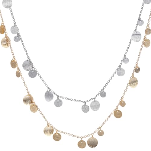AHANDMAKER 2 Stück 2 Farben Zierliche Multi Disc Halskette 15.8 Zoll Baumelnde Messing Charms Verstellbare Verschlüsse Zarter Stapelbarer Schmuck Geschenke Für Frauen von AHANDMAKER