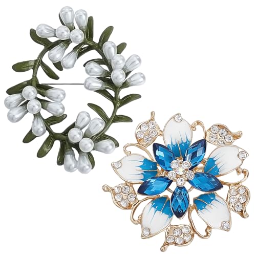 AHANDMAKER 2 Stück 2 Stile Blumenbrosche Große Kristallbrosche Anstecknadel Elegantes Kleid Accessoire Für Frauen Hochzeit Party Geburtstag Tanz Bankett Kleid Hut Urlaub von AHANDMAKER