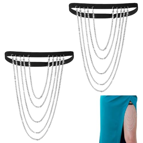 AHANDMAKER 2 Stück Kristall Oberschenkelketten Strass Körperkette Funkelnde Mehrlagige Beinkette Rave Party Oberschenkelkette Körperschmuck Accessoires Für Frauen Und Mädchen Platin Farbe von AHANDMAKER