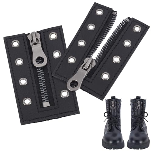 AHANDMAKER 2 Stück No Tie Leder Reißverschlusseinsätze Für Stiefel 4 Ösen Schwarze Einsätze 90x54mm Schnürsenkel Für Männer Und Frauen Häkeln Geldbörsenherstellung Sneaker Reparatur von AHANDMAKER