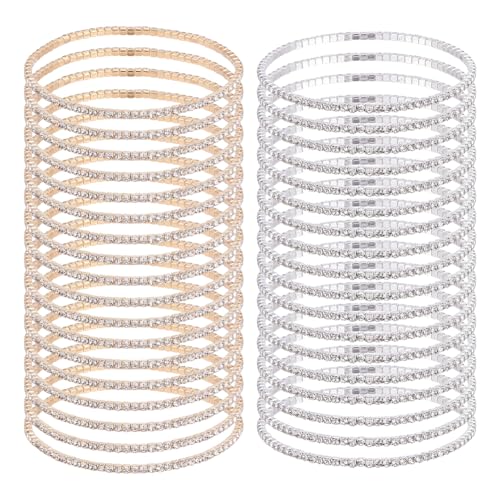 AHANDMAKER 20 Stück 2 Farben Zierliches Strass Tennisarmband Silber Kubikzircon Kristallperlen Stapelbare Stretch Diamant Tenniskettenarmbänder Für Hochzeitsschmuck von AHANDMAKER