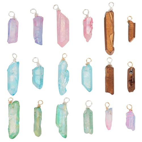 AHANDMAKER 20 Stück Bunte Anhänger Aus Natürlichem Quarzkristall Drahtwicklung Edelstein Anhänger Aus Quarzstein Mit Kupferdrahtschlaufen Kristallketten Für Frauen Und Mädchen von AHANDMAKER