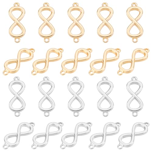 AHANDMAKER 20 Stück Infinity Charms 2 Farben Schmuckverbinder Anhänger Goldene Glieder Metall Unendlichkeitsperlen Charms Für DIY Halsketten Armbänder Schmuckherstellung 16x6x1.5mm von AHANDMAKER