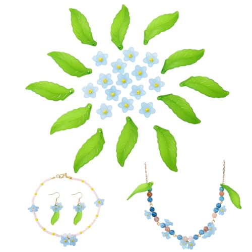 AHANDMAKER 300 Stück Acryl Blumenanhänger Zur Schmuckherstellung Blaue Blütenblatt Perlenkappen Runde Glasperlen Verschiedene Befunde Set Zur Schmuckherstellung DIY Bastelarbeiten von AHANDMAKER