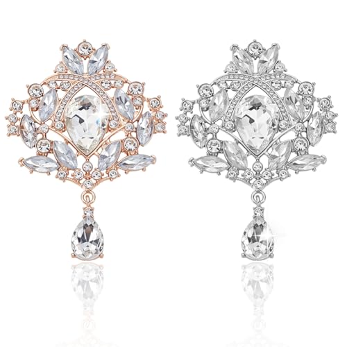 AHANDMAKER 4 Stück 2 Farben Kristall Strass Tropfen Blume Brosche 3.7 x 2.6 Zoll Marquise Birnenförmiger Wunderschöner Anhänger Pin Set Für Frauen Party Hochzeit von AHANDMAKER