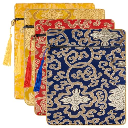 AHANDMAKER 4 Stück Schmuck-Seiden-Geldbeutel, 4 Farben Chinesischer Brokat-Münzen-Geldbörsen-Organizer, Geschenkbeutel Mit Quaste, Neujahrsbeutel, Bestickte Organizer-Tasche Für Frauen Und Mädchen von AHANDMAKER