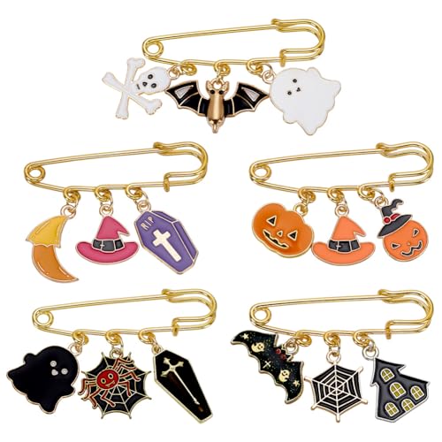 AHANDMAKER 5 x Sicherheitsnadel Brosche Halloween Brosche Aus Eisen Mit Emaille Anhängern Aus Legierung Modeschmuck Accessoire Dekor Für Kleidung Kleider Taschen Geburtstagsparty Geschenk von AHANDMAKER